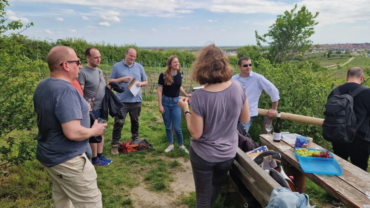Team im Freien bei Weinwanderung