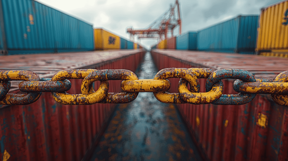 Containerschiff mit Ladekette - Lieferkettenstörungen navigieren mit digitaler Fertigung